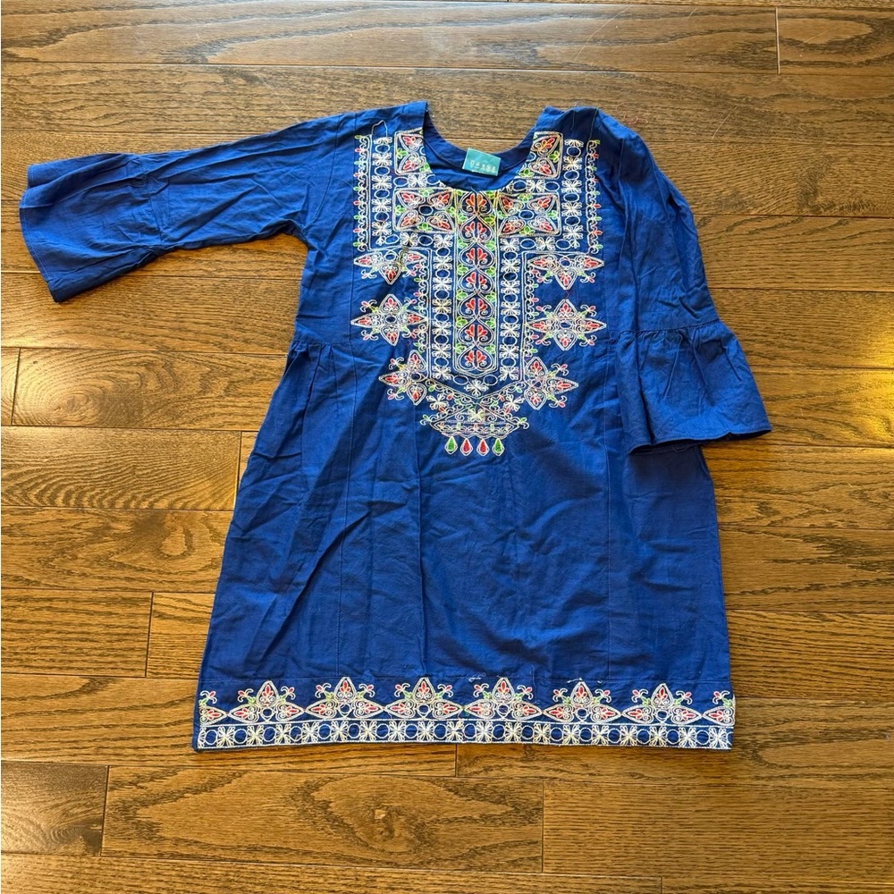 Girls' Blue Embroidered Tunic Dress - Kids6-7 age